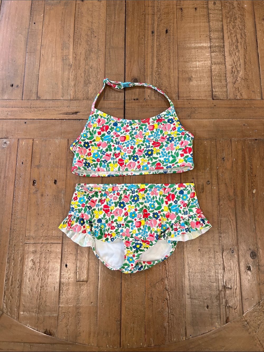Mini Boden colorful ruffled floral bikini two piece halter 9-10 years